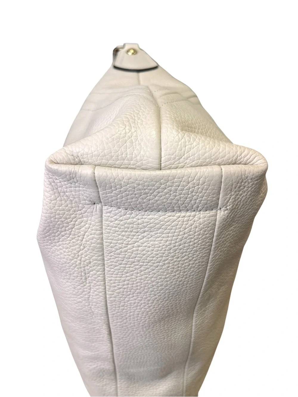 Michael Kors White Pebbled Leather Hobo Shoulder Bag Gold Logo Charm